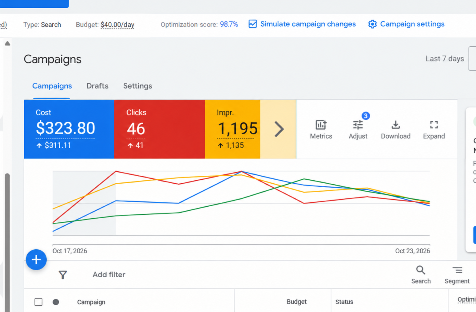 Google Ads screenshot for Google Search Ads Performance Monitoring and Tracking