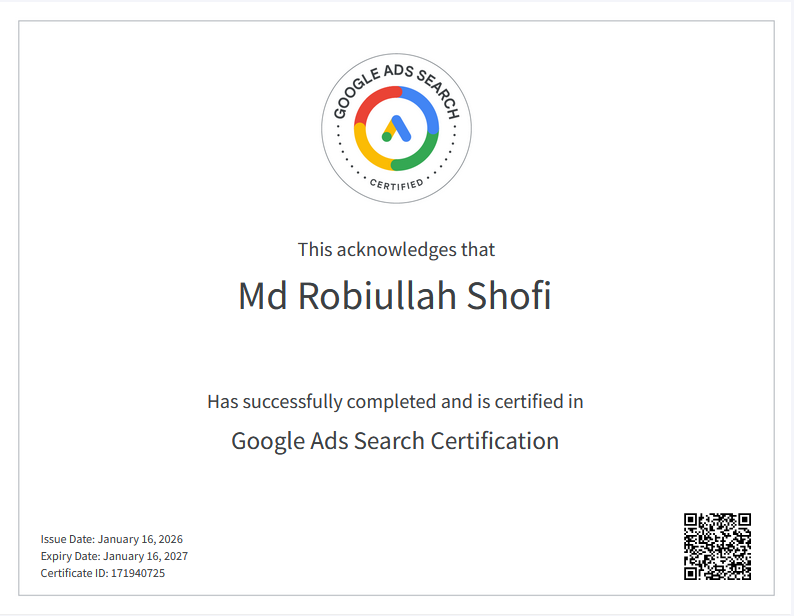 Google Ads Search Certification certificate